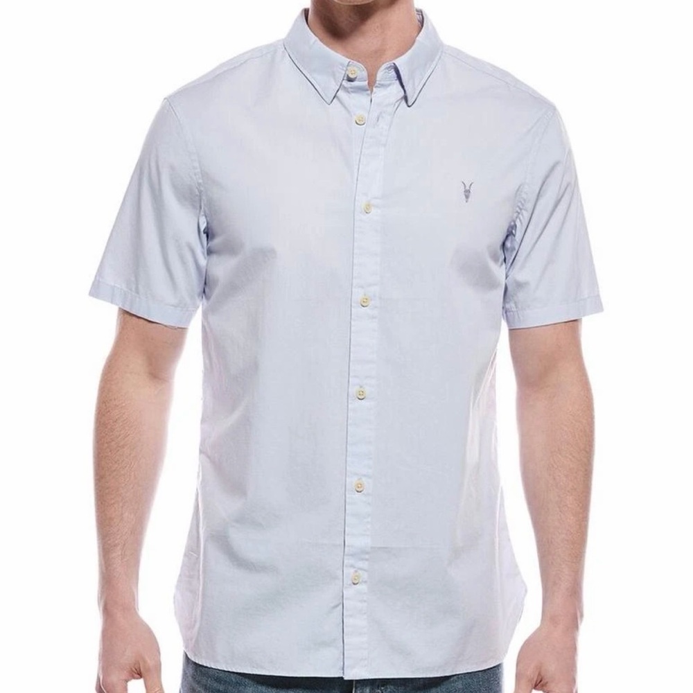 AllSaints Riveria Light Blue Short-Sleeve Button-Down Shirt